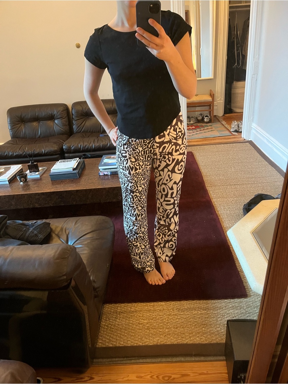 House of Sunny Black & White Script Wide-Leg Pants